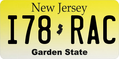 NJ license plate I78RAC