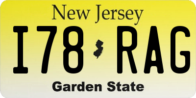 NJ license plate I78RAG