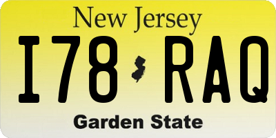 NJ license plate I78RAQ