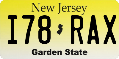 NJ license plate I78RAX