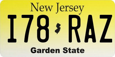NJ license plate I78RAZ