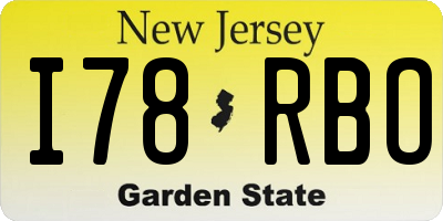 NJ license plate I78RBO
