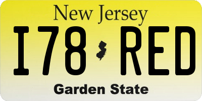 NJ license plate I78RED