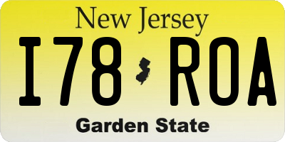 NJ license plate I78ROA