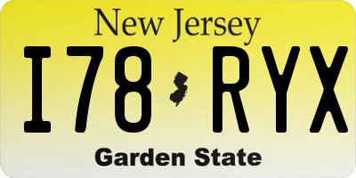 NJ license plate I78RYX