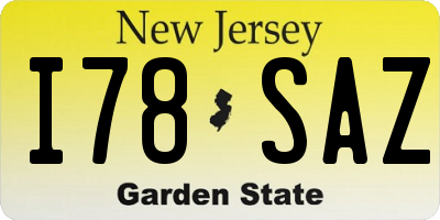 NJ license plate I78SAZ