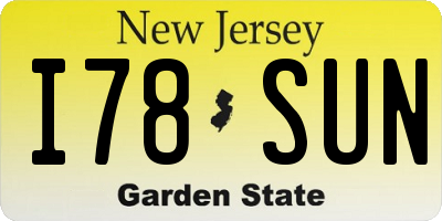 NJ license plate I78SUN
