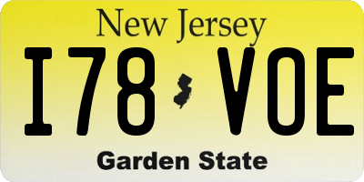 NJ license plate I78VOE
