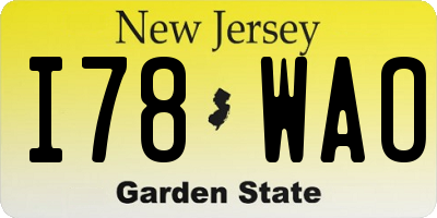 NJ license plate I78WAO