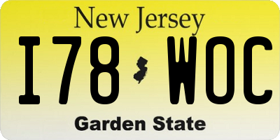 NJ license plate I78WOC