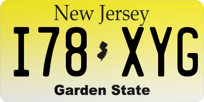 NJ license plate I78XYG