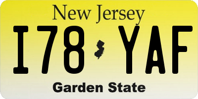 NJ license plate I78YAF