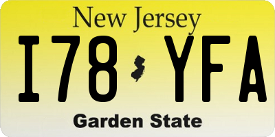 NJ license plate I78YFA