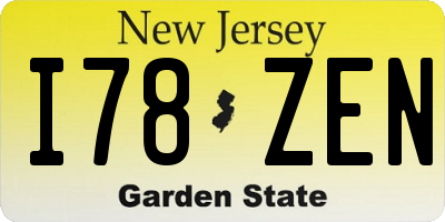 NJ license plate I78ZEN