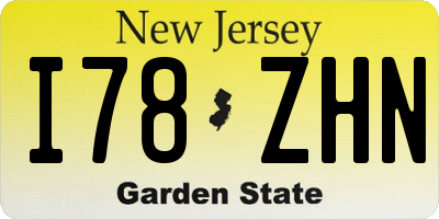 NJ license plate I78ZHN