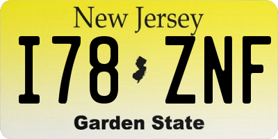 NJ license plate I78ZNF