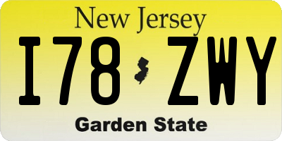 NJ license plate I78ZWY