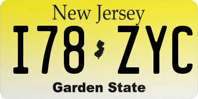 NJ license plate I78ZYC