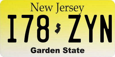 NJ license plate I78ZYN
