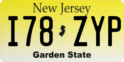 NJ license plate I78ZYP