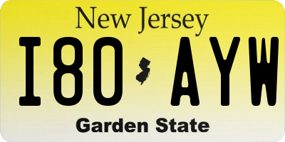 NJ license plate I80AYW
