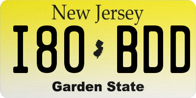 NJ license plate I80BDD