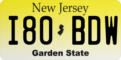 NJ license plate I80BDW