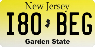NJ license plate I80BEG