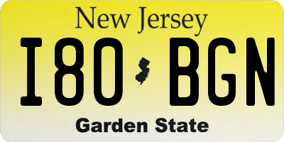 NJ license plate I80BGN