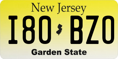 NJ license plate I80BZO