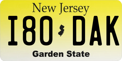 NJ license plate I80DAK