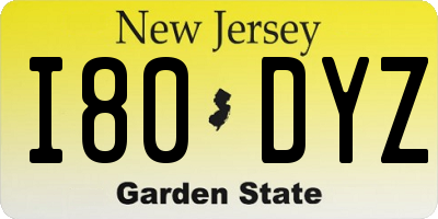 NJ license plate I80DYZ