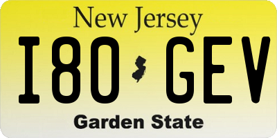 NJ license plate I80GEV