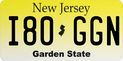 NJ license plate I80GGN