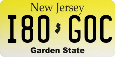 NJ license plate I80GOC