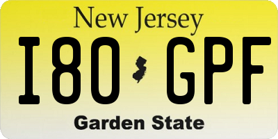 NJ license plate I80GPF