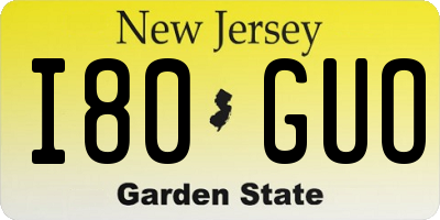NJ license plate I80GUO