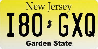 NJ license plate I80GXQ