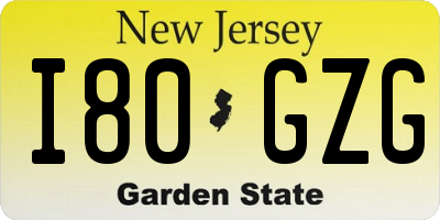 NJ license plate I80GZG