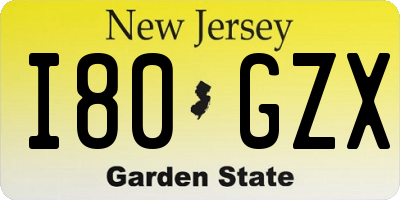 NJ license plate I80GZX