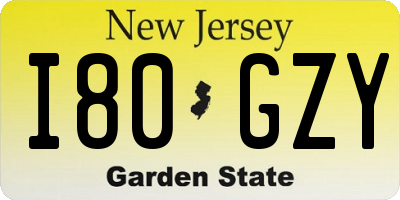 NJ license plate I80GZY