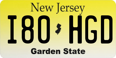 NJ license plate I80HGD
