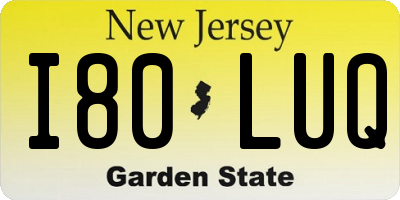 NJ license plate I80LUQ