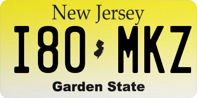 NJ license plate I80MKZ