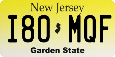 NJ license plate I80MQF