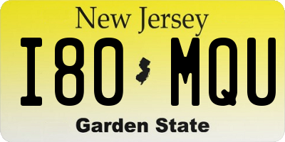 NJ license plate I80MQU
