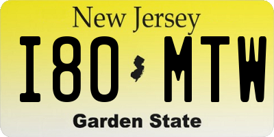 NJ license plate I80MTW