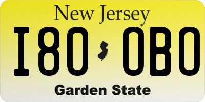 NJ license plate I80OBO