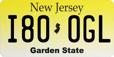 NJ license plate I80OGL