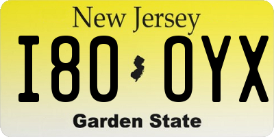 NJ license plate I80OYX